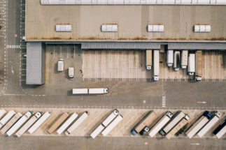 overhead view of trucking facility